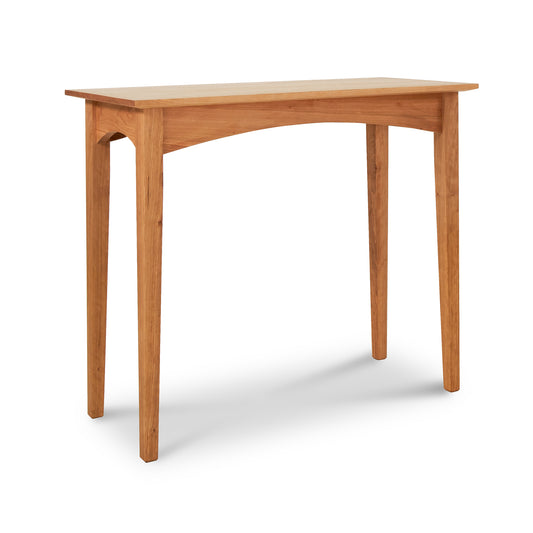 American Shaker Sofa Table by Maple Corner Woodworks with minimalist design, four straight legs, and arched support under the tabletop, crafted from eco-friendly materials in traditional Shaker style.