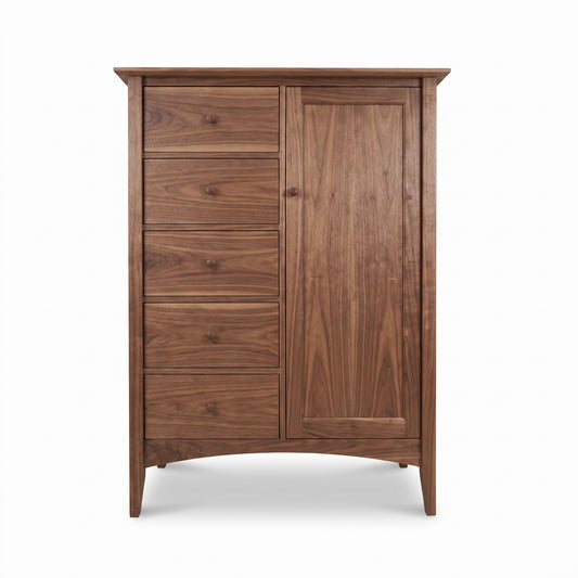 American Shaker Sweater Chest by Maple Corner Woodworks with 5 drawers, vertical door, and solid Vermont hardwood craftsmanship.