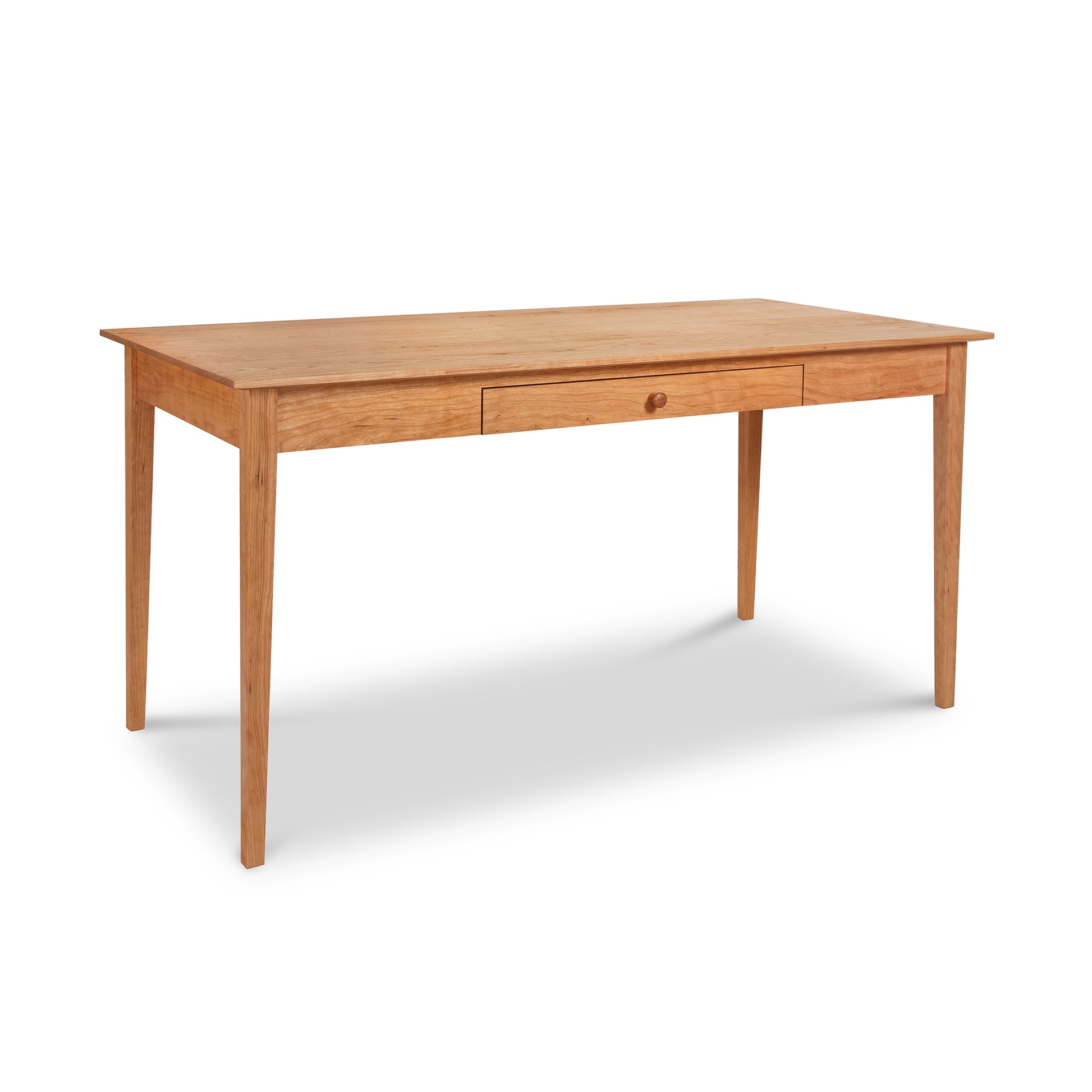 American Shaker Writing Desk by Maple Corner Woodworks with tapered legs and central drawer, crafted from sustainably harvested hardwood by skilled Vermont artisans.