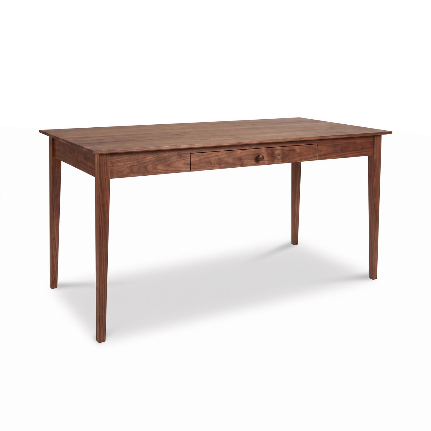 Maple Corner Woodworks American Shaker Writing Desk with tapered legs, center drawer, and handcrafted Vermont design in solid wood.