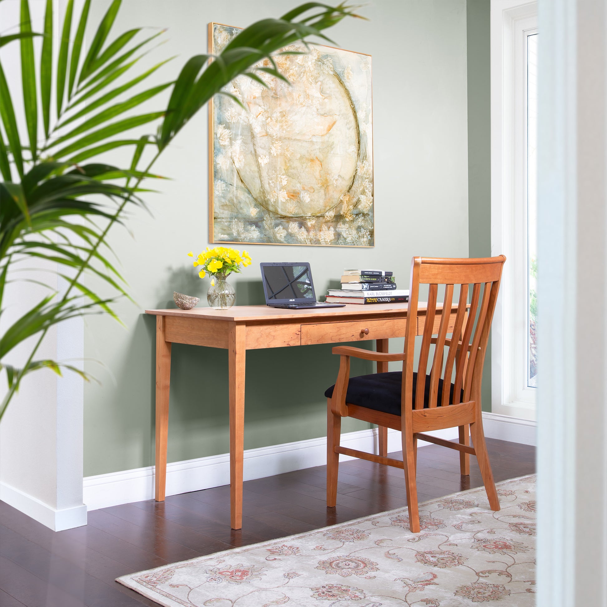 American Shaker Writing Desk by Maple Corner Woodworks, crafted from sustainably harvested hardwood by Vermont artisans. Matching wooden chair included.