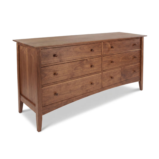 American Shaker 6-Drawer Dresser by Maple Corner Woodworks in classic Vermont style with round knobs and tapered legs, crafted from quality hardwood.