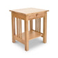 Lyndon Furniture American Mission nightstand with square top, single drawer, slatted sides, and lower shelf crafted in solid wood.