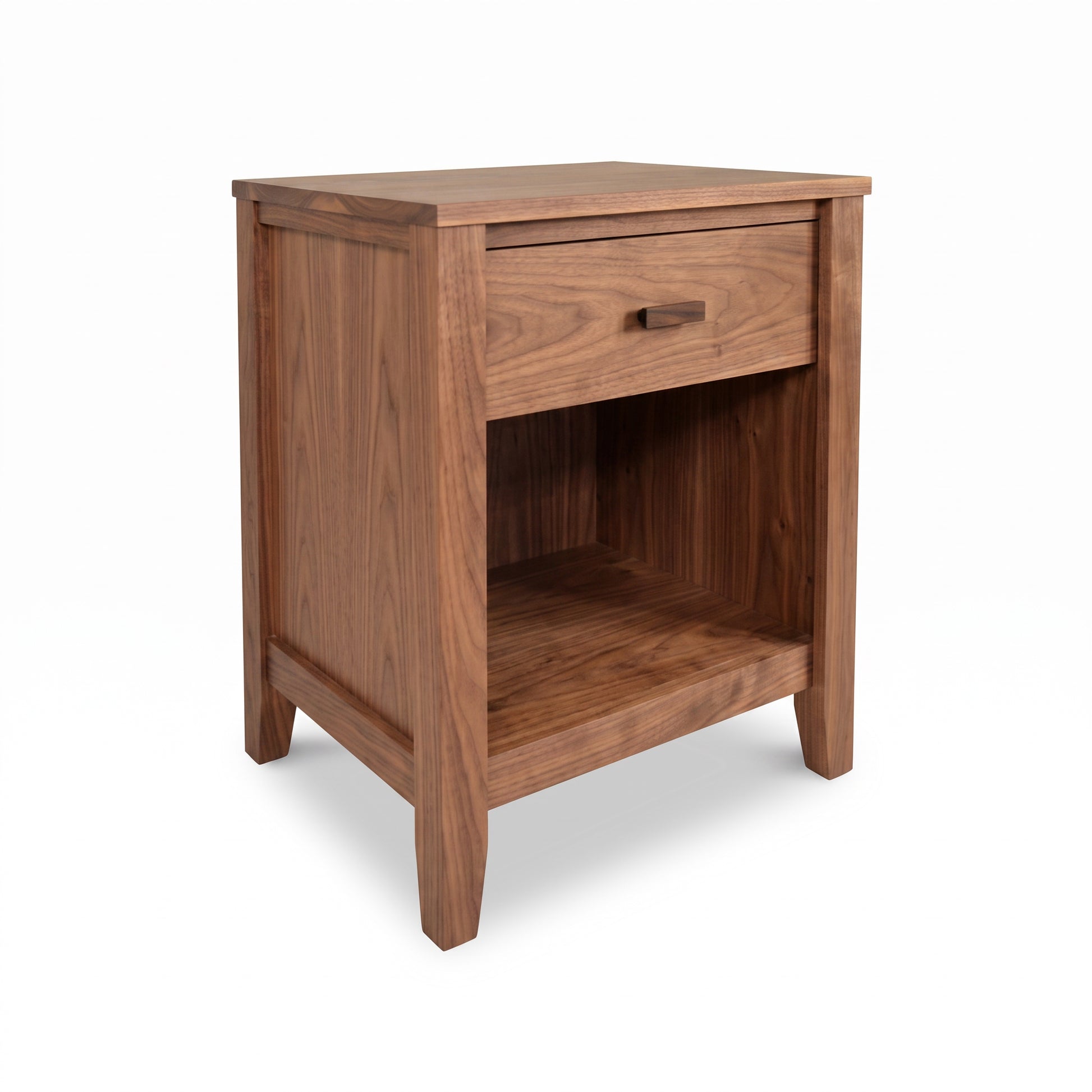 Maple Corner Woodworks Andover Modern 1-Drawer Enclosed Shelf Nightstand, crafted in America, showcases its quality design and craftsmanship.
