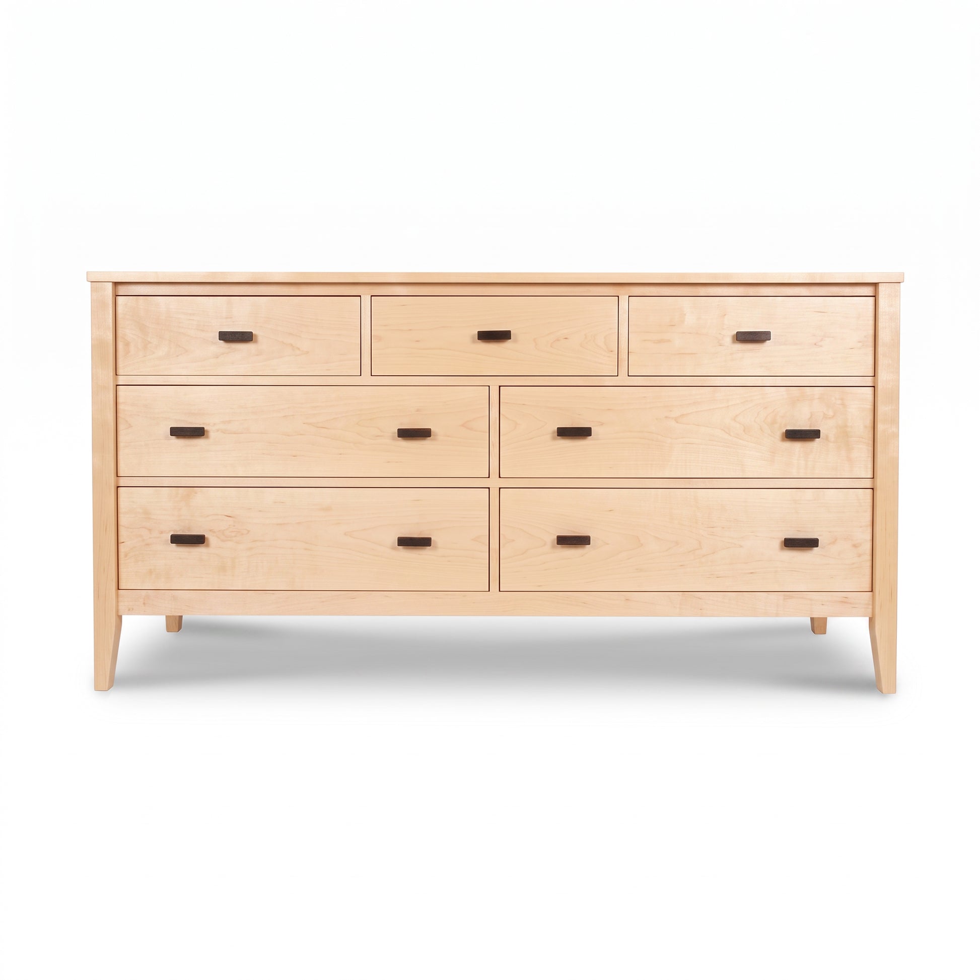 Andover Modern 7-Drawer Dresser by Maple Corner Woodworks, solid wood with dark handles, handcrafted in Vermont for enduring style and quality.