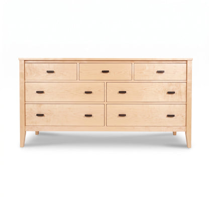 Andover Modern 7-Drawer Dresser by Maple Corner Woodworks, solid wood with dark handles, handcrafted in Vermont for enduring style and quality.