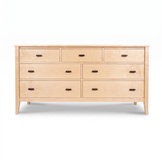 Andover Modern 7-Drawer Dresser by Maple Corner Woodworks, solid wood with dark handles, handcrafted in Vermont for enduring style and quality.