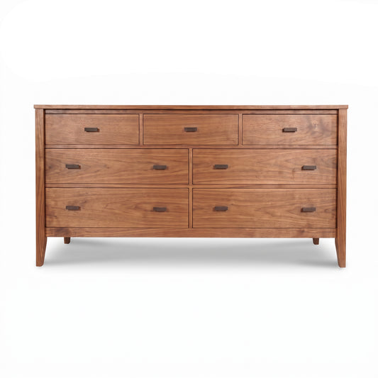 Andover Modern 7-Drawer Dresser by Maple Corner Woodworks, crafted from solid wood with dark handles, showcases American made quality.