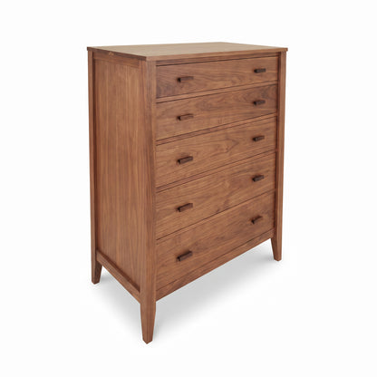 Andover Modern 5-Drawer Chest by Maple Corner Woodworks with angled lines, solid wood, and minimalist handles, expertly crafted in the USA.