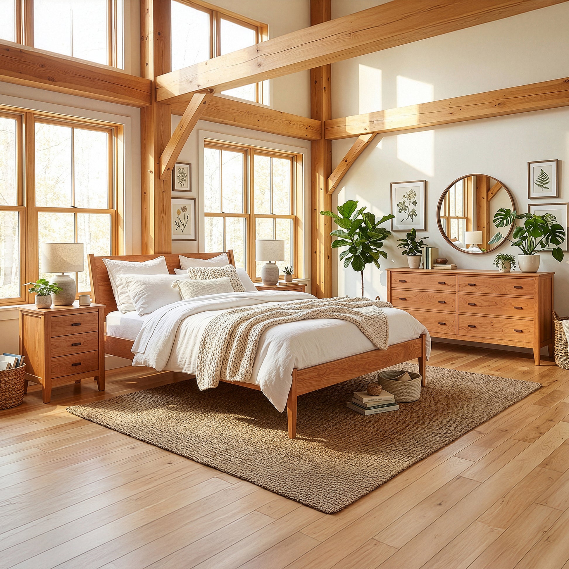 Andover Modern Incline Bed by Maple Corner Woodworks showcased in a bright bedroom, highlighting its quality craftsmanship and modern design.