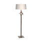 Antasia Floor Lamp by Hubbardton Forge with sculptural metallic base and white drum shade, highlighting elegant craftsmanship and modern design.
