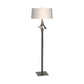 Antasia Floor Lamp by Hubbardton Forge with a square base, slim metal stand, and white cylindrical shade, showcasing elegant contemporary design.