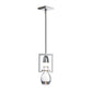 Hubbardton Forge Apothecary Mini Pendant with a square metal frame, hand-blown clear glass shade, and industrial steel rod detailing.