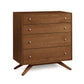 Astrid 4-Drawer Chest by Copeland Furniture in solid hardwood with silver knobs and angled legs.