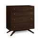 Astrid 4-Drawer Chest by Copeland Furniture in eco-friendly North American hardwood, featuring round metal knobs and angled legs.