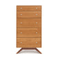 Astrid 5-Drawer Chest by Copeland Furniture, solid cherry with metal knobs and splayed legs, contemporary design.