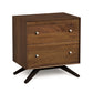 Astrid 2-Drawer Nightstand by Copeland Furniture showcasing Scandinavian design with metal knobs and angled legs.