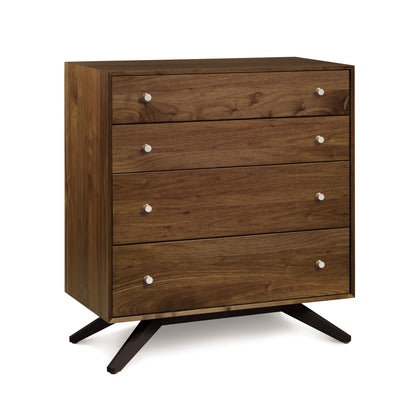 Astrid 4-Drawer Chest in solid North American hardwood with mid-century style angled legs by Copeland Furniture. Handcrafted in Vermont.