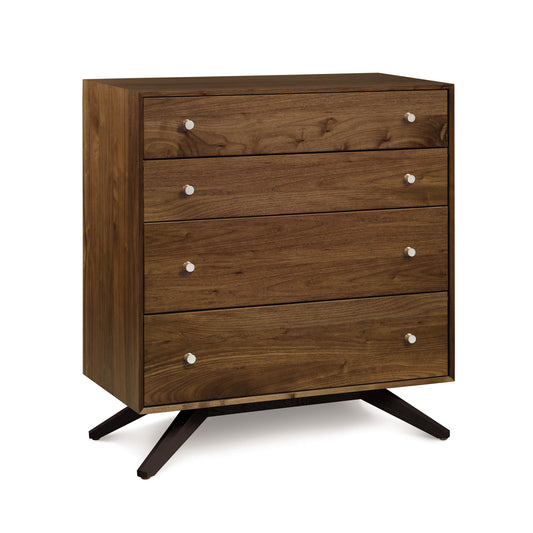 Astrid 4-Drawer Chest in solid North American hardwood with mid-century style angled legs by Copeland Furniture. Handcrafted in Vermont.