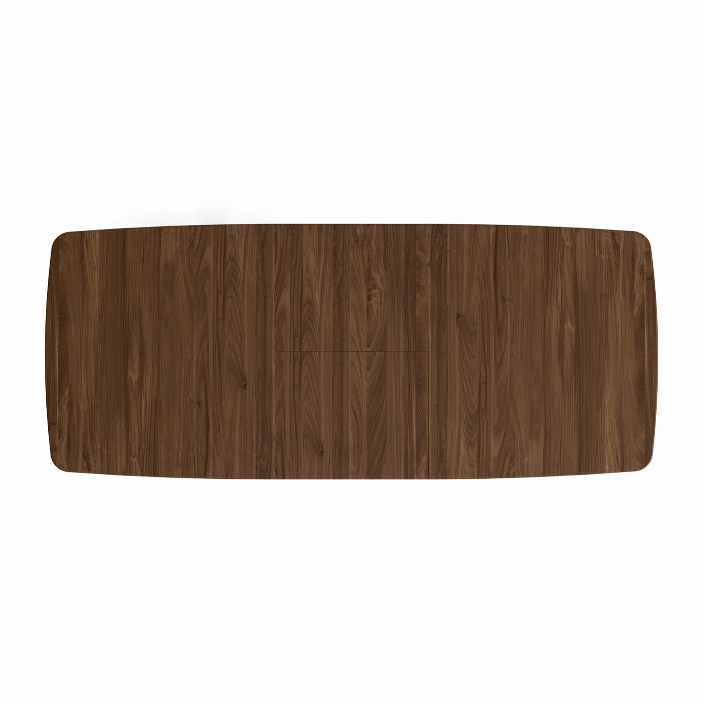 Top view of Copeland Furniture Baton Extension Dining Table featuring a smooth, dark wood grain surface and elegant rounded corners.