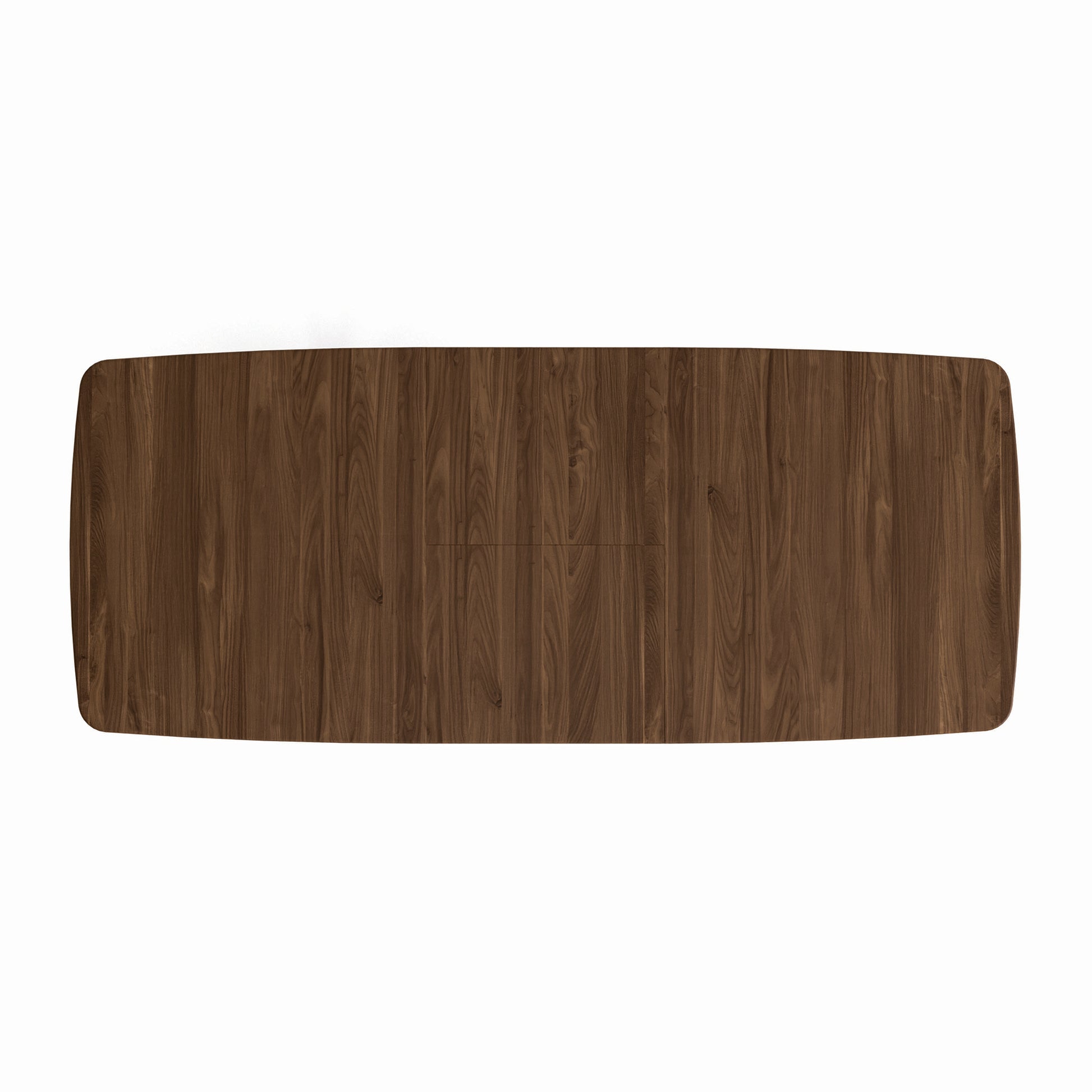 Top view of Copeland Furniture Baton Extension Dining Table featuring a smooth, dark wood grain surface and elegant rounded corners.