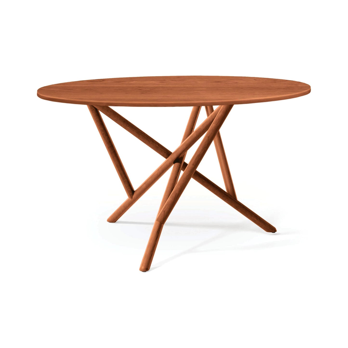 Baton Round Solid Top Dining Table by Copeland Furniture showcasing a sleek hardwood top and distinctive angled legs, crafted in Vermont.