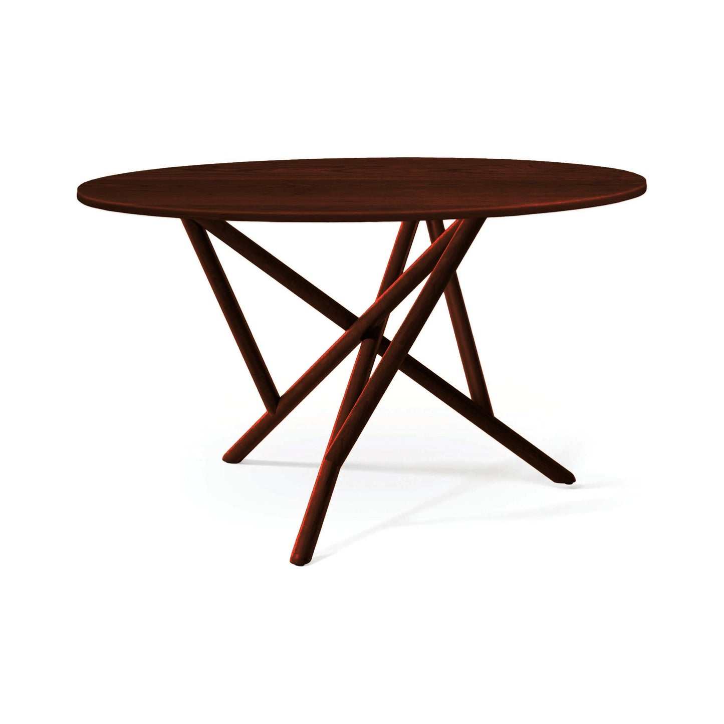 Baton Round Solid Top Dining Table by Copeland Furniture with angled legs, crafted in solid wood, showcasing modern American-made quality.