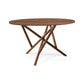 Baton Round Solid Top Dining Table by Copeland Furniture with intersecting angled legs, showcasing quality American craftsmanship.