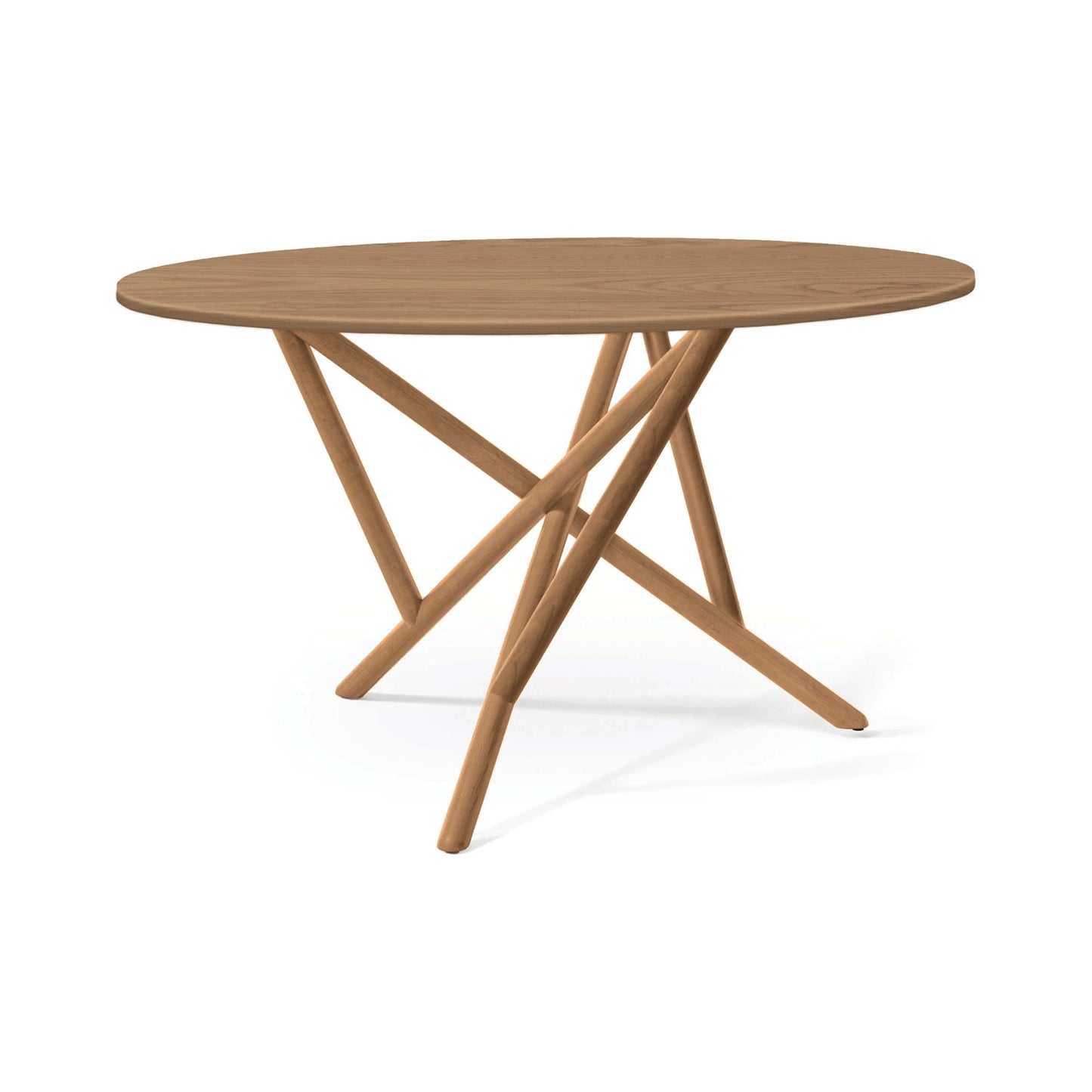 Baton Round Solid Top Dining Table by Copeland Furniture with angled legs, showcasing American-made craftsmanship and contemporary design.
