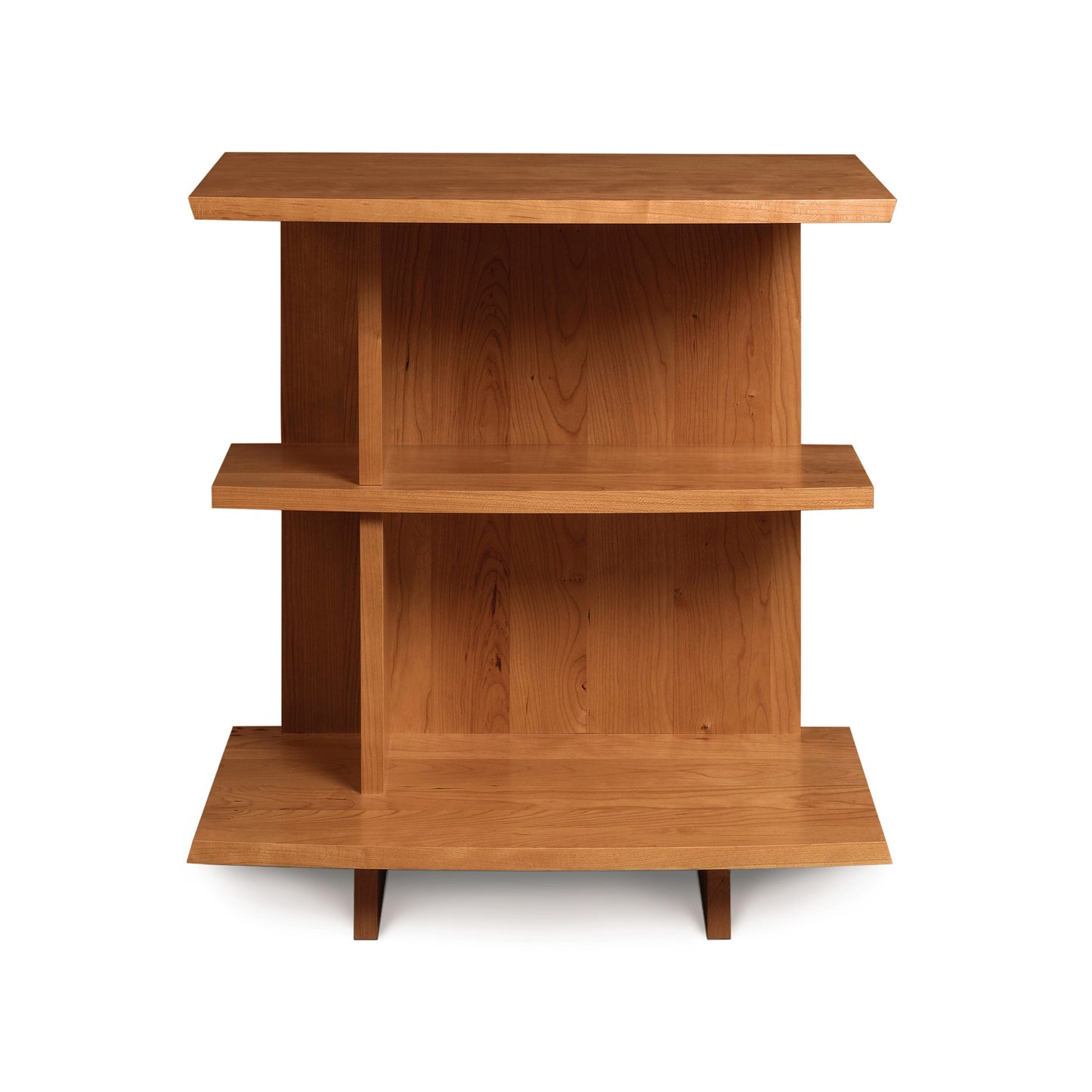 Berkeley Open Shelf Nightstand by Copeland Furniture with three staggered shelves and angled legs, crafted in America from quality wood.