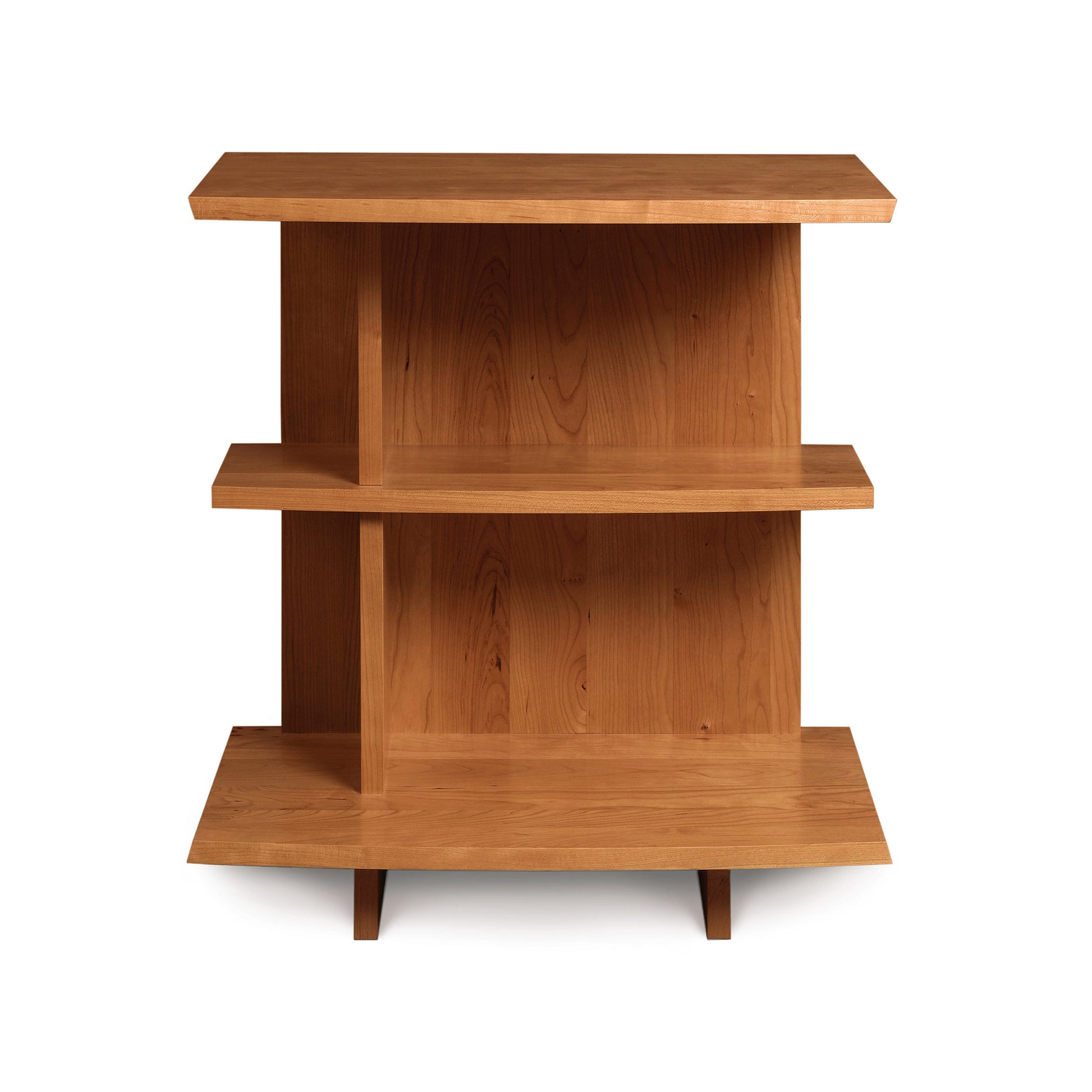 Berkeley Open Shelf Nightstand by Copeland Furniture with three staggered shelves and angled legs, crafted in America from quality wood.