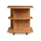 Copeland Furniture Berkeley Open Shelf Nightstand featuring three staggered shelves and two short legs, displayed in a front-facing view.