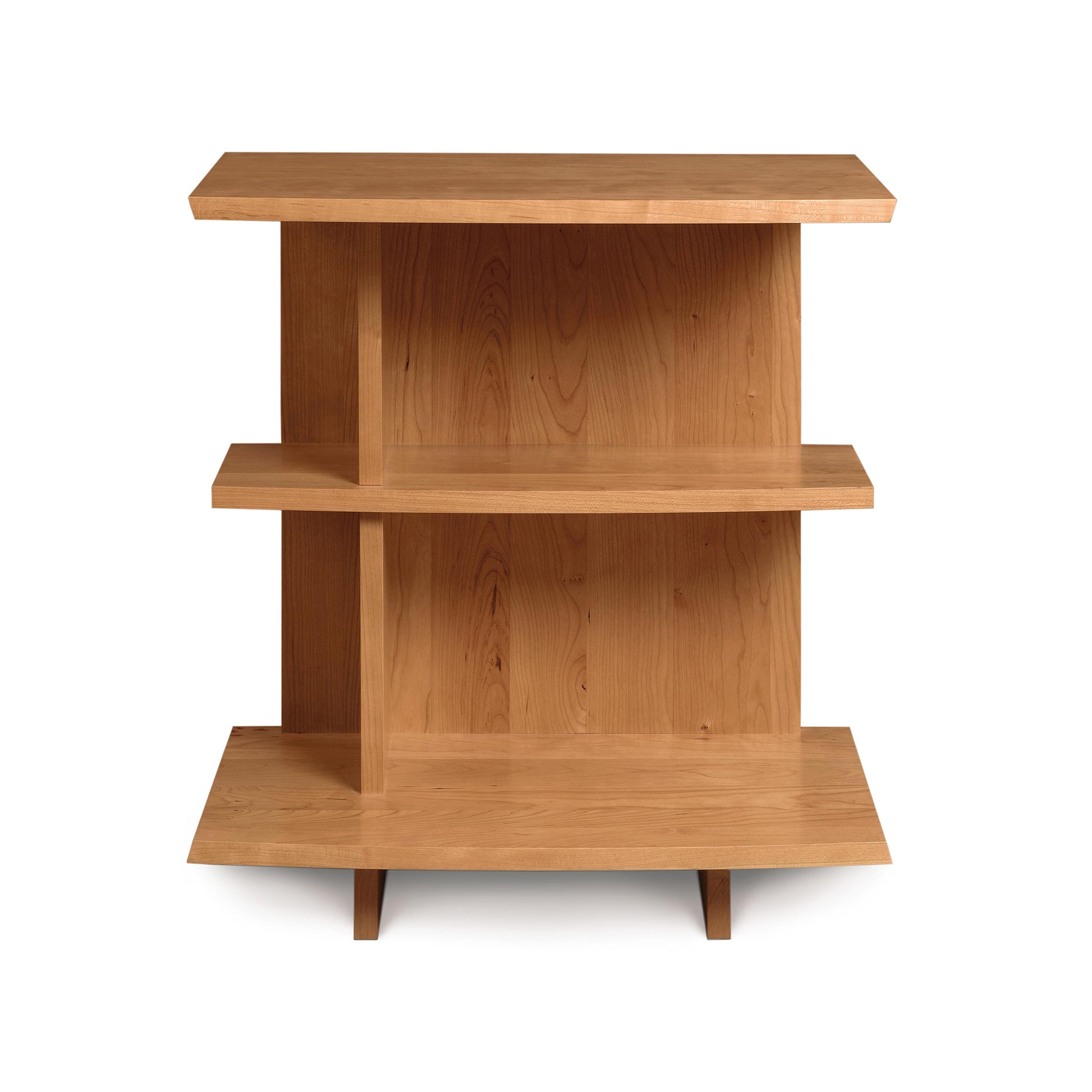 Berkeley Open Shelf Nightstand by Copeland Furniture with three staggered shelves, natural wood finish, and four short legs, crafted in Vermont.