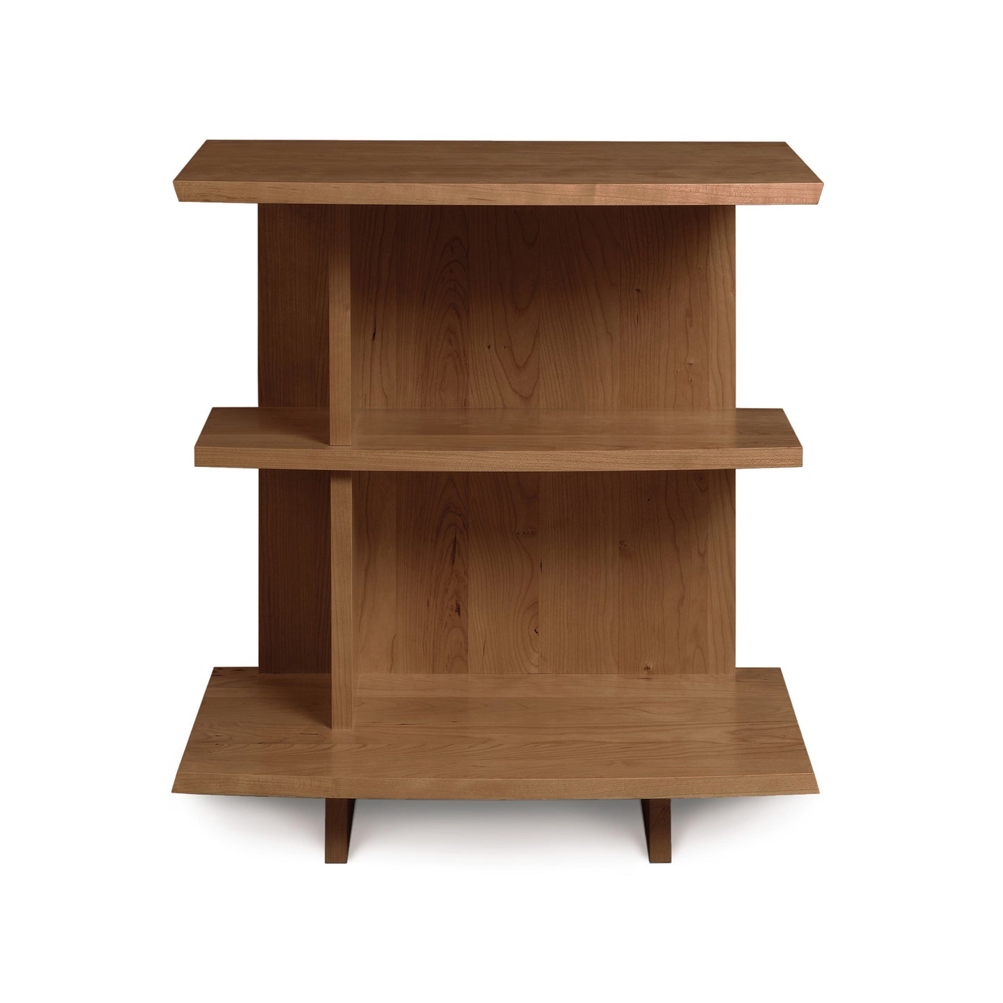 Copeland Furniture Berkeley Open Shelf Nightstand with three spacious shelves and four sturdy short legs, showcasing modern Vermont craftsmanship.