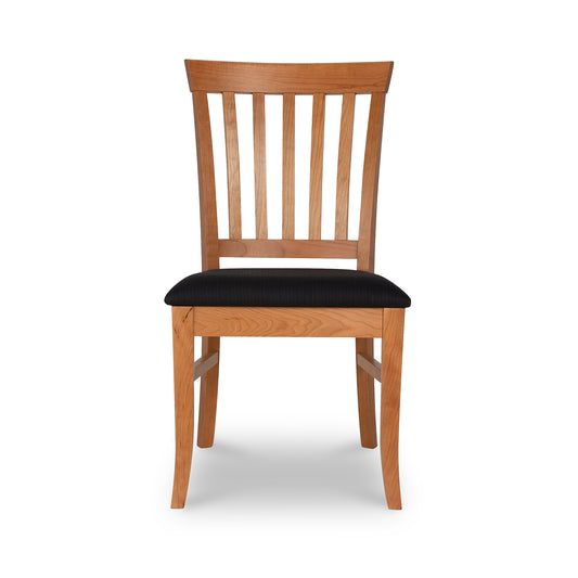 Lyndon Furniture Bistro Dining Chair set of 4 in solid wood, slatted backs, and black cushions. American made craftsmanship by Vermont Woods Studios.