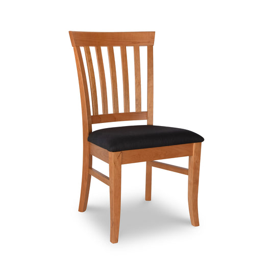 Lyndon Furniture Bistro Dining Chair 4-piece set in cherry wood with slatted backs and black cushions, handcrafted in Vermont, American-made quality.
