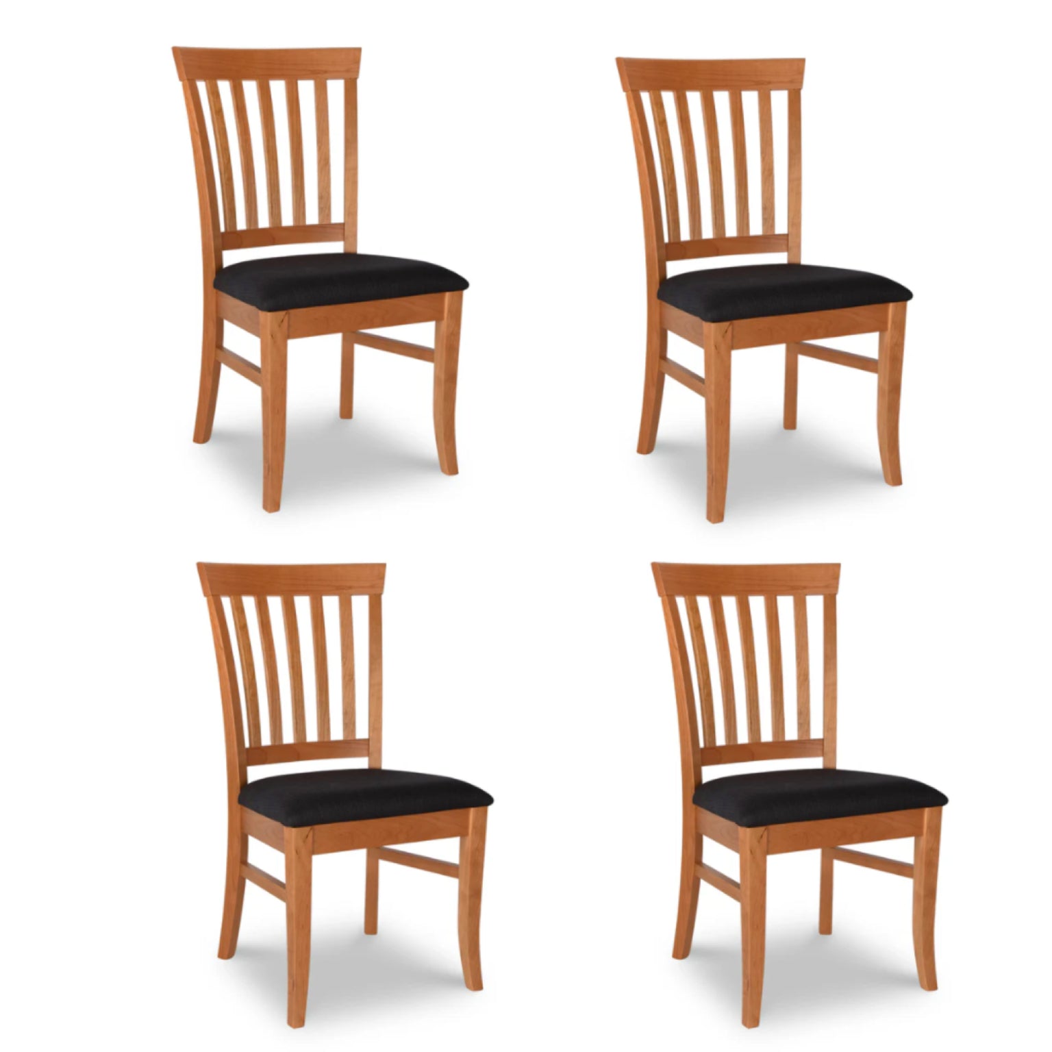 Lyndon Furniture Bistro Dining Chair set of 4 featuring black cushioned seats and cherry wood frames, crafted in Vermont, American made.