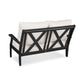 POLYWOOD Braxton Deep Seating Settee with crisscross back and plush white cushions, crafted from recycled plastic.