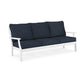 POLYWOOD Braxton Deep Seating Sofa with a white frame and armrests, showcasing three weather-resistant dark blue cushioned seats.