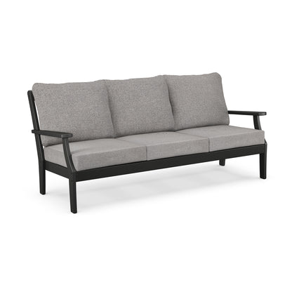 Gray POLYWOOD Braxton Sofa with cushions and weather-resistant black armrests and frame.
