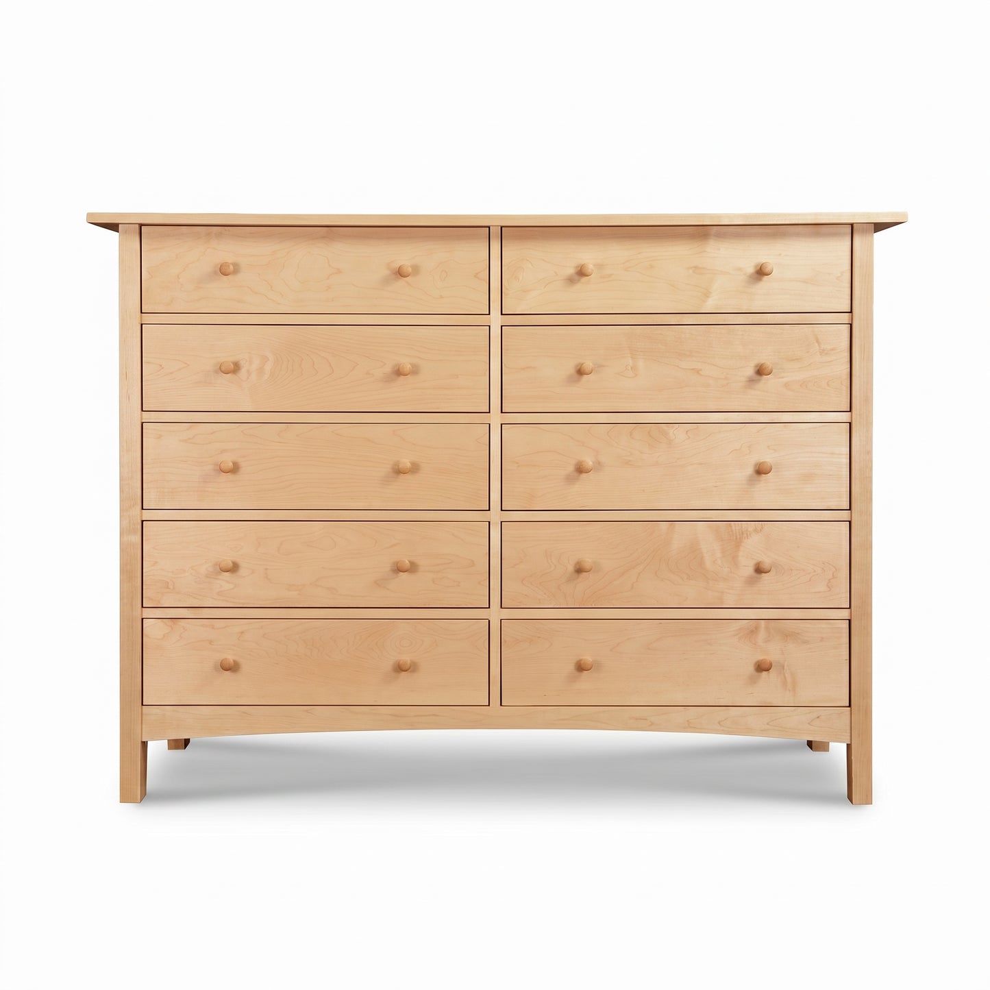 Burlington Shaker 10-drawer dresser by Vermont Furniture Designs featuring round wood knobs, crafted in American hardwood with classic Shaker style.