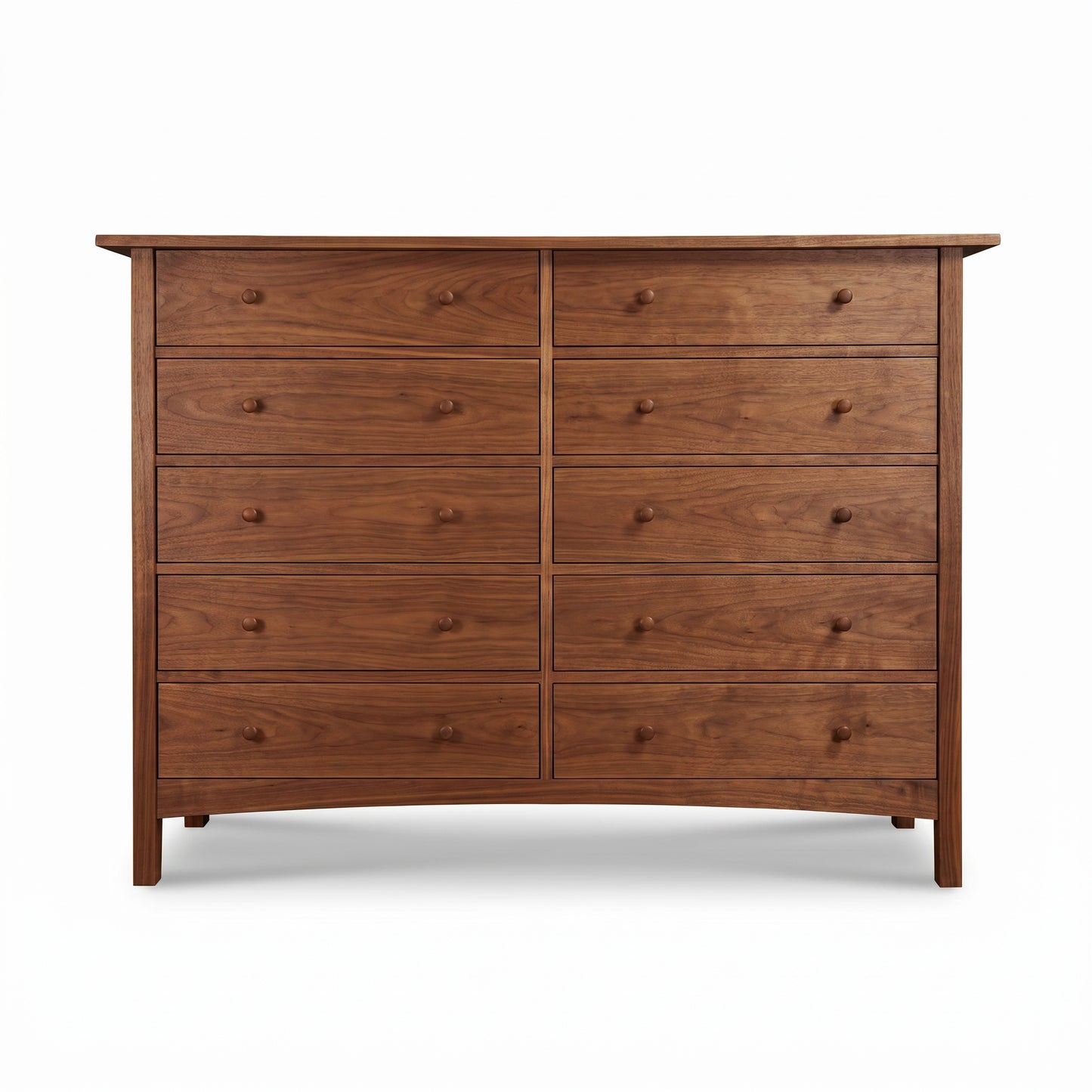 Burlington Shaker 10-Drawer Dresser in solid wood, showcasing classic American craftsmanship and a smooth Shaker design by Vermont Furniture Designs.