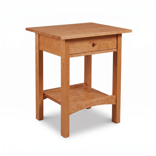 Handcrafted Burlington Shaker 1-Drawer Open Shelf Nightstand by Vermont Furniture Designs, featuring elegant design and functional storage.