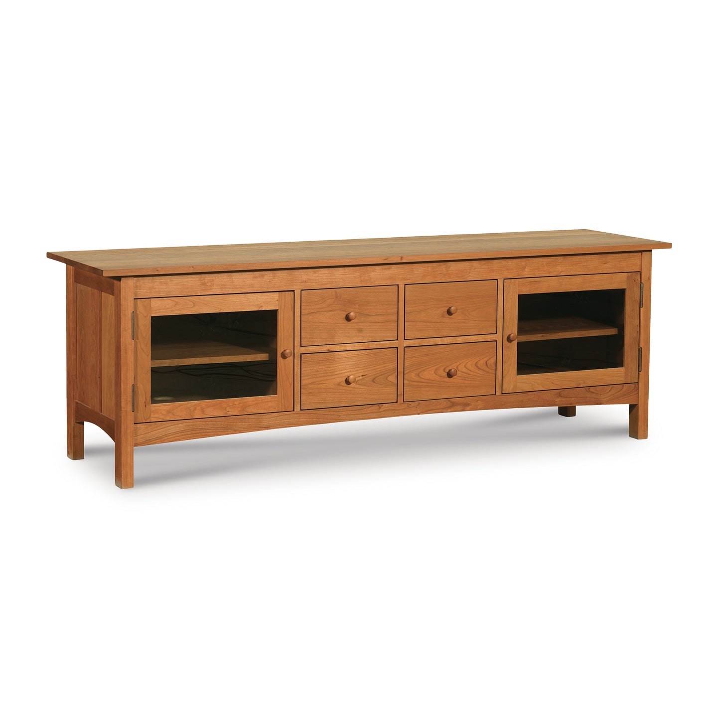 Burlington Shaker 4-Drawer Media Console by Vermont Furniture Designs featuring clean lines and rich wood finish, showcasing high-quality craftsmanship.