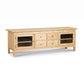 Burlington Shaker 4-Drawer Media Console in light wood with glass cabinets by Vermont Furniture Designs, American-made quality craftsmanship.