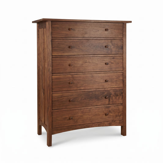 Burlington Shaker 6-Drawer Chest by Vermont Furniture Designs with round knobs, classic white finish, and handcrafted American hardwood construction.