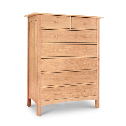 Heartwood Shaker 7-Drawer Chest by Vermont Furniture Designs in natural wood finish, showcasing classic shaker craftsmanship and American-made quality.
