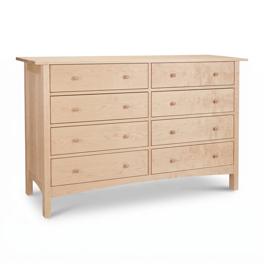 Burlington Shaker 8-Drawer Dresser in light wood by Vermont Furniture Designs, featuring round knobs and sturdy four-leg base.