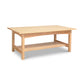 Burlington Shaker Coffee Table handcrafted from solid wood with a lower shelf, highlighting fine American craftsmanship.