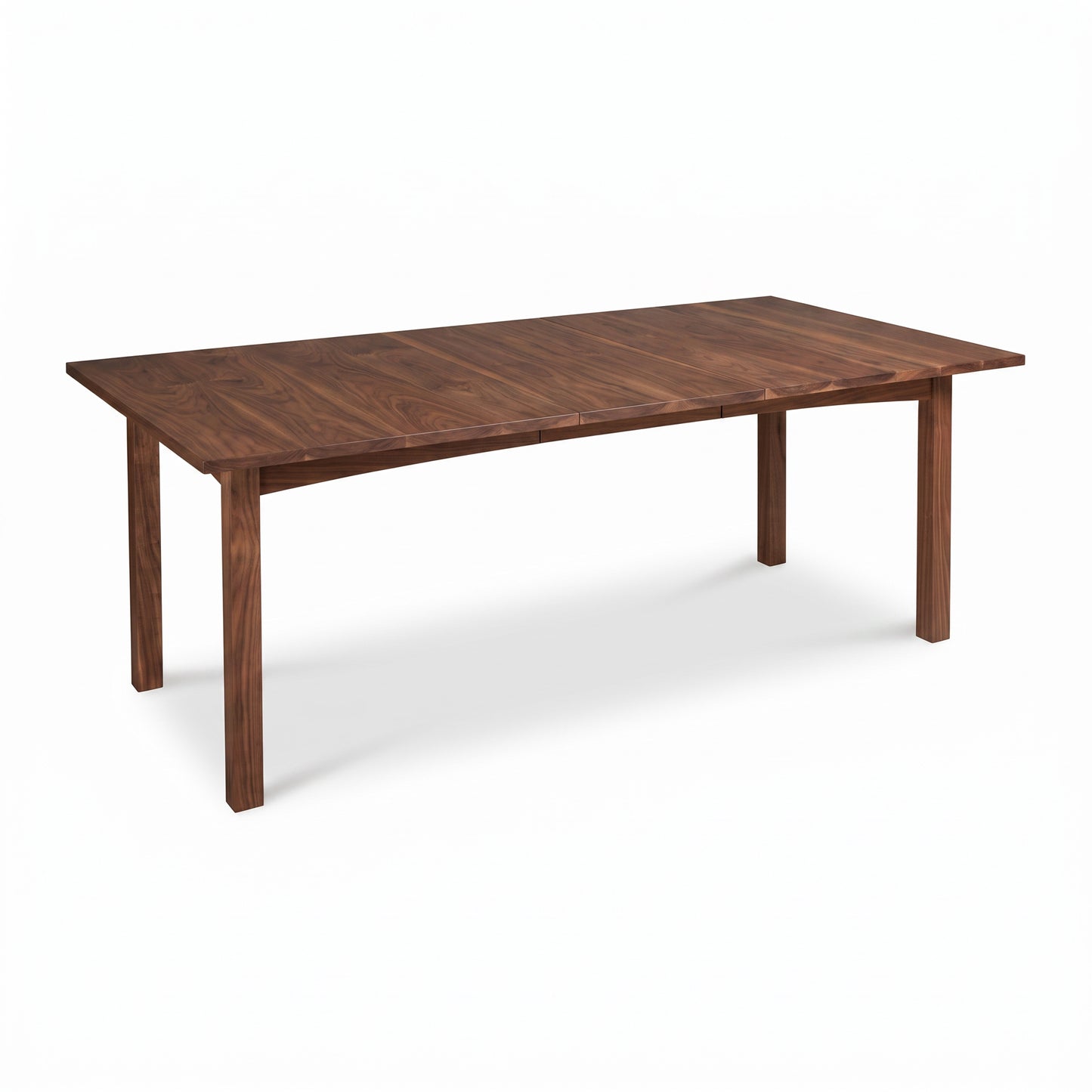 Burlington Shaker Extension Dining Table in solid wood with dark brown finish and four legs by Vermont Furniture Designs, American made.
